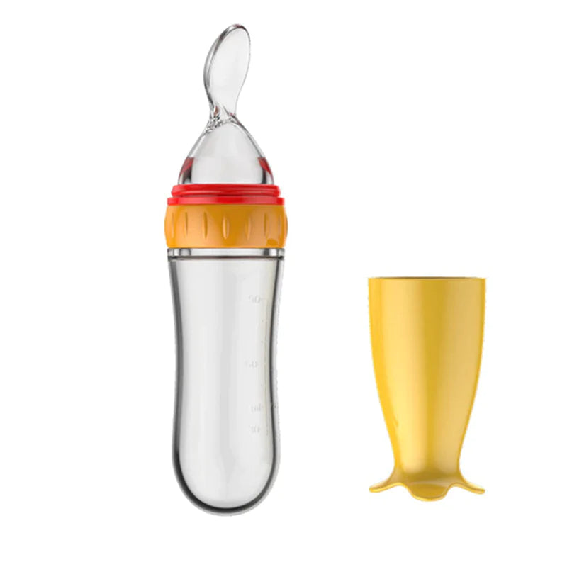 Silicone Baby Feeding Bottle with Spoon - Safe and Easy Cereal Feeder for Newborns