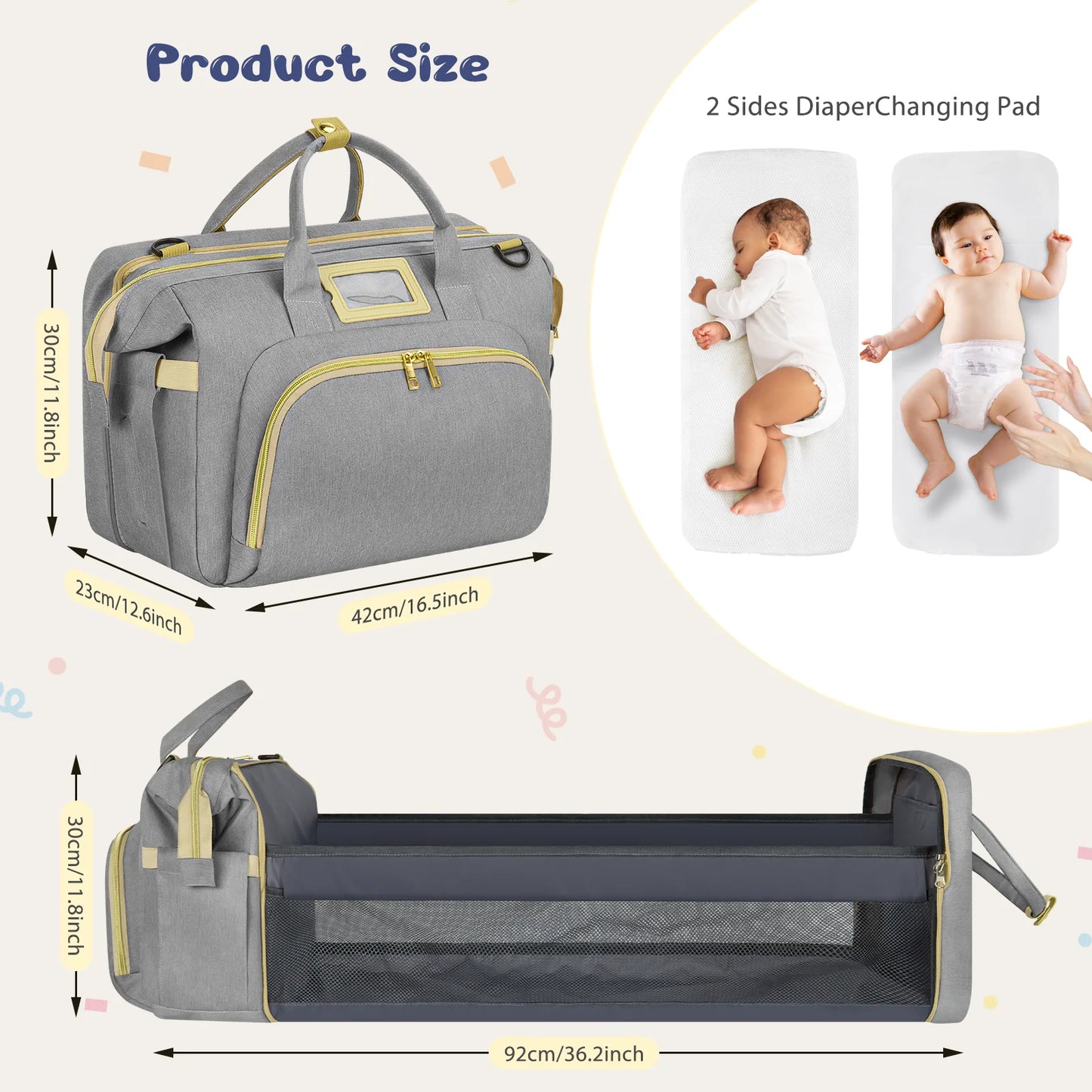 Stylish Gray Diaper Bag Tote - Multifunctional Baby Changing Backpack with Insulated Bottle Pockets, USB Charging Port & Stroller Straps - Perfect for Newborns!