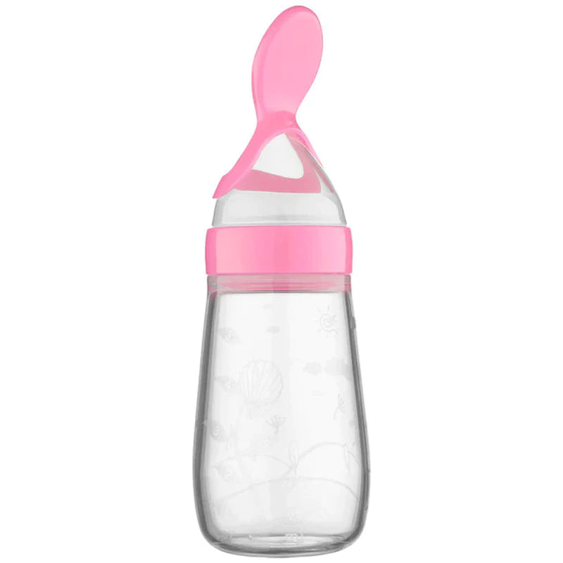 Silicone Baby Feeding Bottle with Spoon - Safe and Easy Cereal Feeder for Newborns