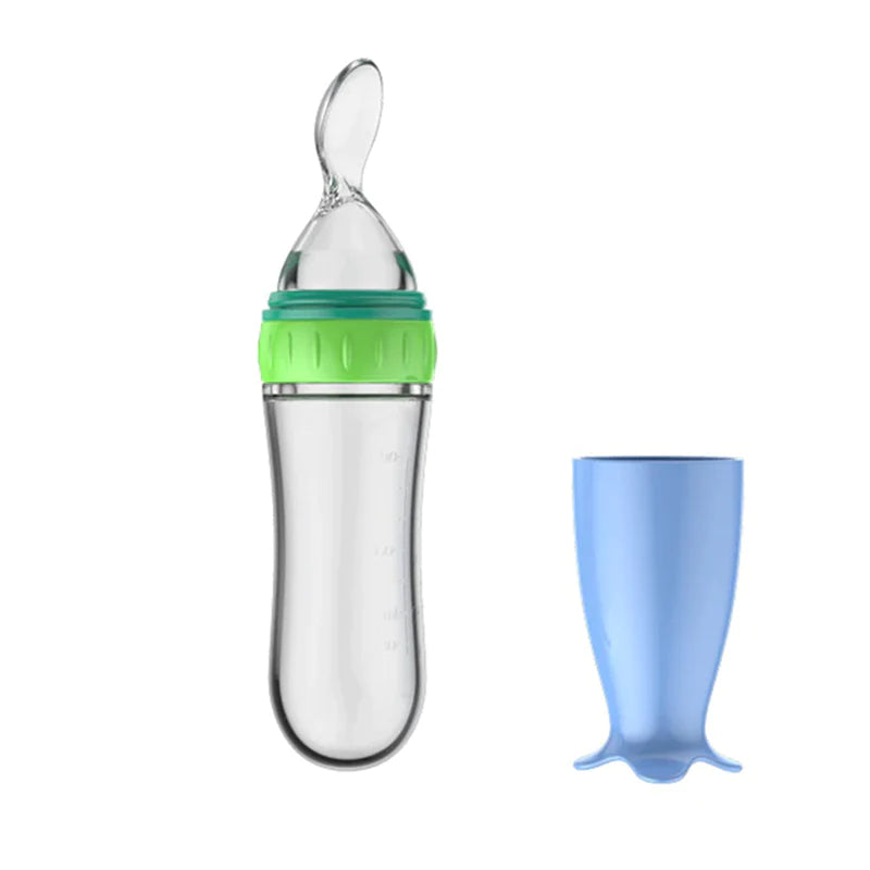 Silicone Baby Feeding Bottle with Spoon - Safe and Easy Cereal Feeder for Newborns
