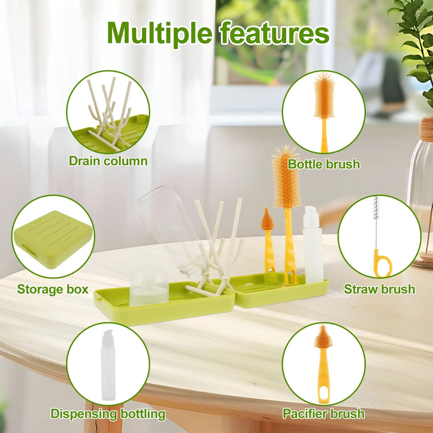 Ultimate Portable Baby Bottle Brush Set - Versatile Cleaning Tool with Drip Drying Rack & Silicone Nipple Brush for On-the-Go Parents