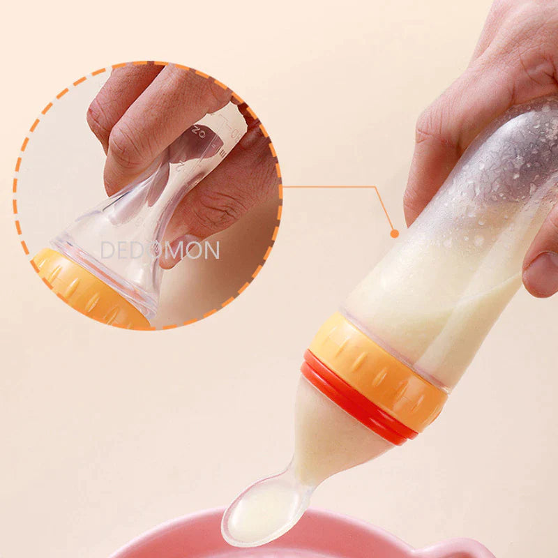Silicone Baby Feeding Bottle with Spoon - Safe and Easy Cereal Feeder for Newborns