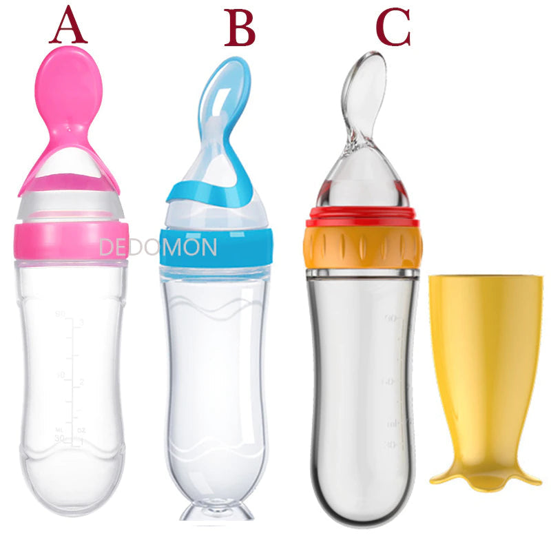 Silicone Baby Feeding Bottle with Spoon - Safe and Easy Cereal Feeder for Newborns