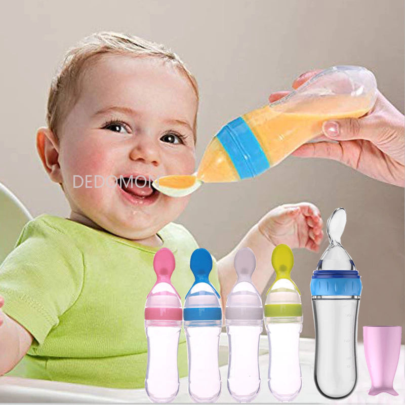 Silicone Baby Feeding Bottle with Spoon - Safe and Easy Cereal Feeder for Newborns