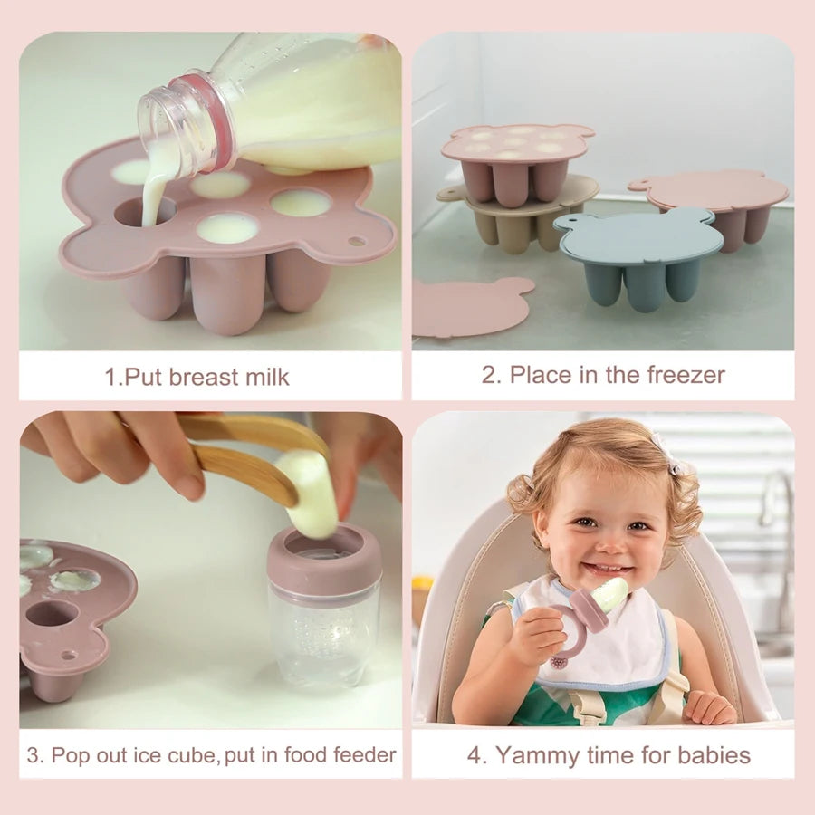 Baby Ice Cream Pops Silicone Mold - Fun & Safe Popsicle Maker for Baby's Fruit Treats and Teething Relief