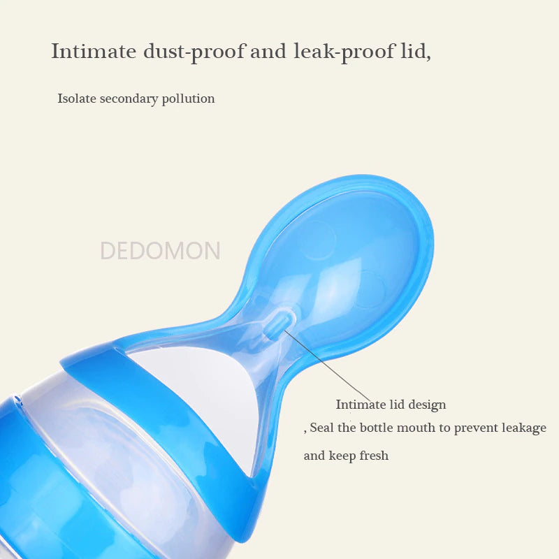 Silicone Baby Feeding Bottle with Spoon - Safe and Easy Cereal Feeder for Newborns