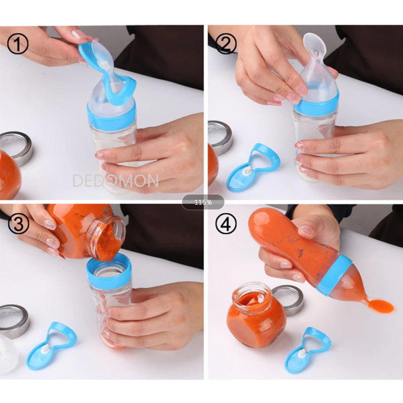 Silicone Baby Feeding Bottle with Spoon - Safe and Easy Cereal Feeder for Newborns