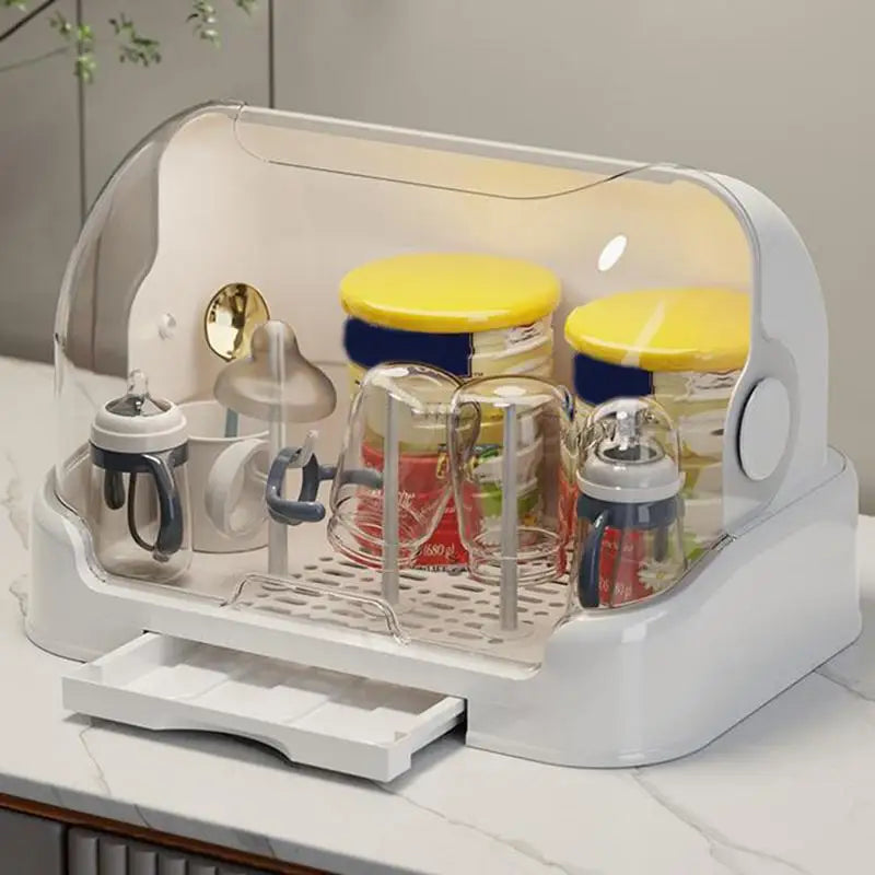 Portable Baby Bottle Drying Rack with Dustproof Storage Box and Removable Drip Tray